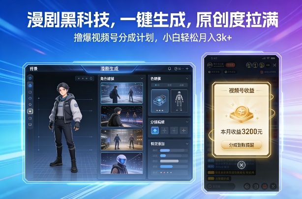 漫剧黑科技，一键生成，原创度拉满，撸爆视频号分成计划，小白轻松月入3k+-青崖科技社
