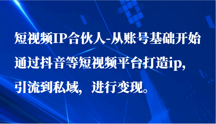 短视频IP合伙人-从账号基础开始通过抖音等短视频平台打造ip，引流到私域，进行变现。-青崖科技社