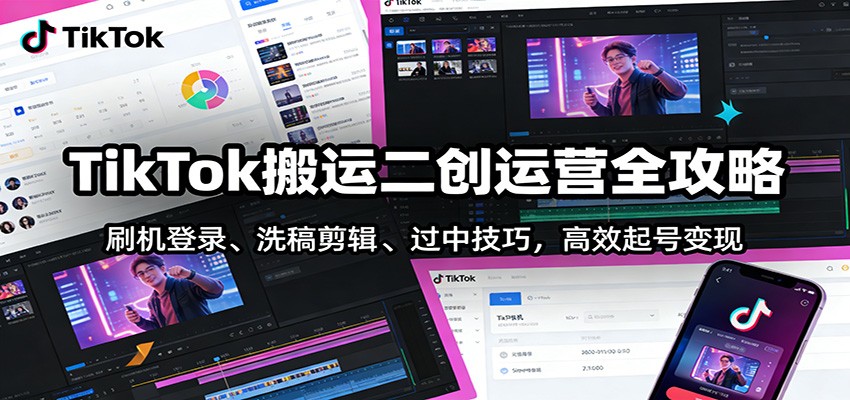 TikTok搬运二创运营全攻略：刷机登录、洗稿剪辑 、过中技巧，高效起号变现-青崖科技社