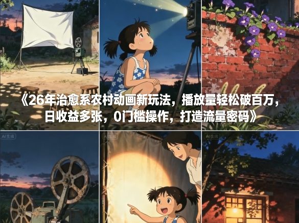 26年治愈系农村动画新玩法，播放量轻松破百万，日收益多张，0门槛操作，打造流量密码-青崖科技社